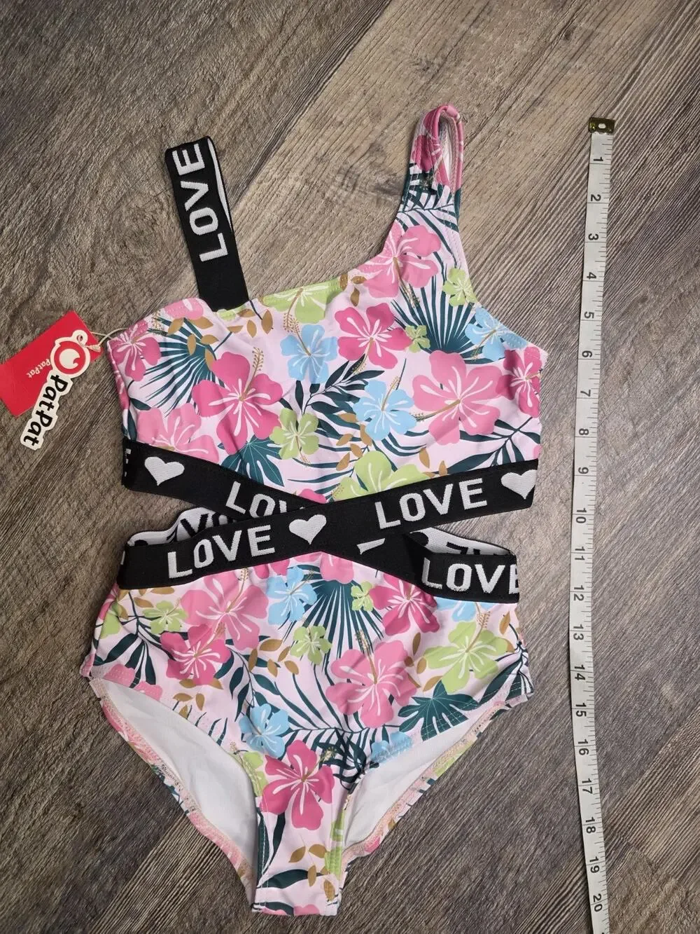 PatPat Girls Swimsuit Size 7-8Y Pink Tropical Floral Cutout One Piece NWT